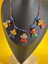 VTG Hand Crafted Painted  necklace beads Worry Dolls Beaded Indian 18”Princess picture