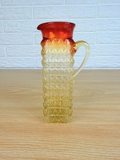 Vintage Kanawha Amberina Glass Pitcher Vase Diamond Point 6” Red Yellow 1960s picture