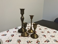 Brass Candlestick Holders Lot Of Four. Height 6”to 3”. picture