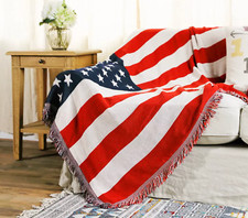 Vintage American National Flag Woven Blanket 63x51 Full Size Ultra Soft Thick picture