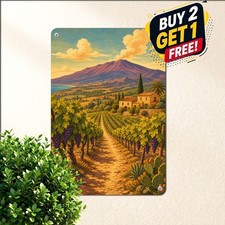Rural Italian Vineyard Tin Sign Sunlit Countryside Path Metal Wall Art picture