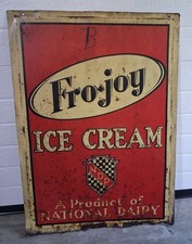 Vtg FRO JOY ICE CREAM  Metal Sign Advertising Dairy Original Embossed Tin Tacker picture
