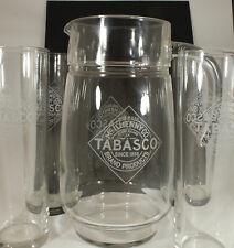 Tabasco McIlhenny & Co. Glass Pitcher & Four Glasses by Arcoroc (France) EUC picture