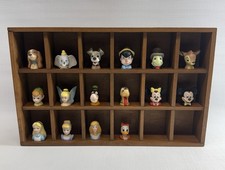 Vintage 1988 Disney Porcelain Bust Figurine Thimbles Lot/16 with Wood Shelf picture
