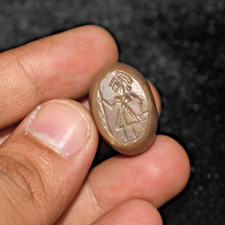 Large Ancient Roman Agate Stone Intaglio Seal Bead Depicting Figurine picture