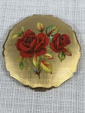 Vintage Stratton Made in England Gold with Enamel Roses Compact picture