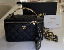 CHANEL VIP GWP Black Quilted Vanity Cosmetic Case with Gold Chain picture
