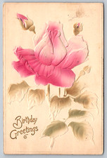 c1910s Birthday Greetings Rose Made in Germany Embossed Antique Postcard picture