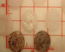 12 Vintage Oval Clear Frosted Translucent White Plastic Cameos  1-1/2