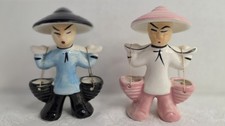 Vintage Japan Set Of 2 Figurines, Carrying Water Buckets. Ceramic-1950s picture