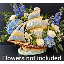 Vintage E&R Erphila Czechoslovakia Sailing Ship Flower Frog Vase 12 in picture