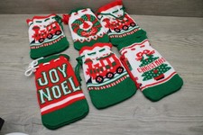 Vintage Knit Christmas Wine Bottle Gift Bags Lot 6 Train Wreath Joy Noel picture