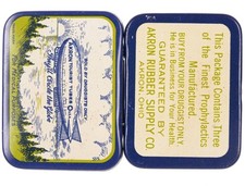 1920's Antique Akron tourist tubes Zeppelin Litho Vintage Prophylactics Tin picture