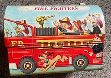 1969 Disney Fire Fighters Metal Lunchbox Missing Handle Nice. picture