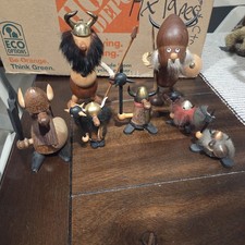 Vintage Scandinavian Wood Viking Figures. picture