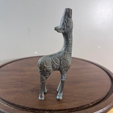 Vtg Brass Giraffe Figurine Miniature Animal Statue Textured Patina 4.5