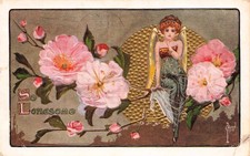 Fantasy Fairy Gold Full Moon C Ryan Artist So Lonesome Vtg Postcard 26A picture