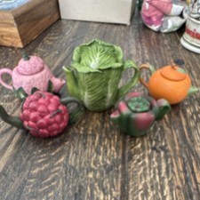 Vintage Miniature Fruit Vegetable Teapots Lot of 5 Empress Arts 1992 picture