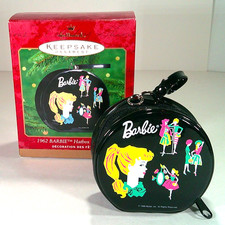 Hallmark Year 2000 Barbie Ornament 1962 Barbie Hatbox Doll Case Vinyl Retro Look picture