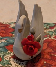 Norcrest Japan White Porcelain Bisque Swan Vase PR20D picture