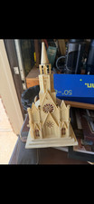 Vintage 1950s Raylite Lighted Musical Church Music Box Stained Glass Christmas picture