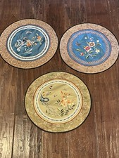 Vintage Chinese Silk Embroidered Round Textile Tapestry Flowers Bird Dun Haung picture