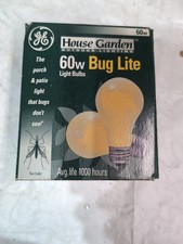NEW GE Yellow Bug Lite Light 60 Watt Bulbs - 2 Pack Vintage New In Box Vtg Works picture