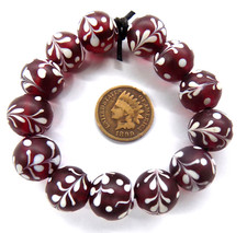 Pair of Deep Red Fancy Lamp African Trade Beads BEAUTIFUL SHAPE VB230 Bin VN picture