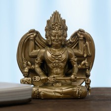 Handmade Three-Faced Daikokuten Brass Statue Vintage Craft Home Decor Gift picture