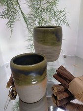 Hagi yaki ware Yunomi Japanese pottery tea cup set of 2 green  Celadon Glaze  picture