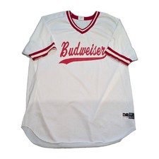Budweiser White Mesh V-Neck Jersey Shirt 2XL 100% Polyester Breweriana picture