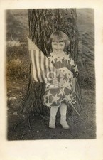 Patriotic Little Girl in  Stars & Stripes, American Flags RPPC Postcard COPY picture