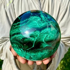 5.97LB Rare Natural Malachite quartz hand Carved sphere Crystal Healing picture