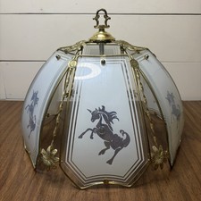 Unicorn Glass Lamp Shade 15.5” Blue Glitter Gold Metal 6 Panel Vintage Finial picture