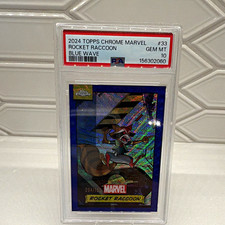 Topps 2024 Chrome Marvel Rocket Raccoon #33 Blue Wave PSA 10 094/150 picture