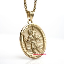 Gold Religious St Saint Christopher Catholic Medal Medallion Pendant Necklace picture