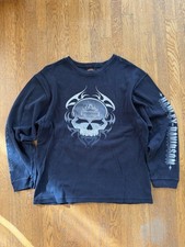Vintage Harley Davidson Seoul South Korea Samurai FlameSkull Long Sleeve T-Shirt picture
