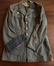 WWII US Army CBI Sergeant Uniform Jacket & Garrison Cap – Bullion Patch picture