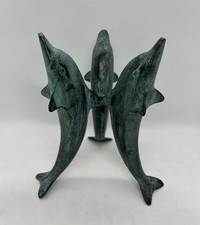 Vintage Three Dolphin Bronze/Brass Sculpture w/ Verdigris Patina - 6