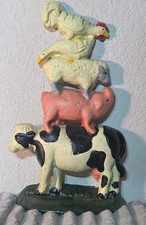 Vtg Barnyard Cast Iron Door Stop Stacked Farm Animals Cow Pig Sheep Duck Chicken picture