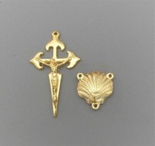 Rosary CENTER & CRUCIFIX Saint St JAMES Cross Camino de Santiago Shell L106 GOLD picture