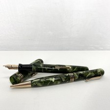 Mabie Todd Swan Self Filler Green Marble Fountain Pen Set 14ct #2 Nib Art Deco picture