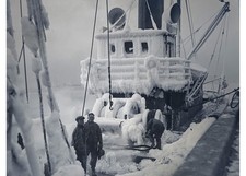 1933 Boston Fish Pier Frozen Trawler Blizzard Snow Ice Glass Plate Negative OOAK picture