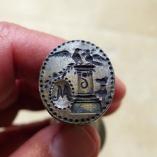 SUPERB ANTIQUE 18th / 19th CENTURY WAX SEAL STAMP w. DOG & BIRDS ( mourning ? ) picture