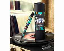 Levenger Vintage Vinyl Records Ballpoint Click Pen Metal Black Ink picture