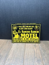 Vintage 1940s El Rancho Rankin Motel Metal Sign Cincinnati Ohio Route 125 EAST picture