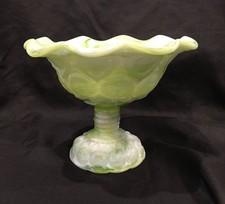 Vtg. Kanawha Green And White Slag Glass Moon & Star 5” Candleholder' picture