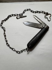 Antique Walden Knife Co USA 2 Blade Wood Pocket Knife Bail Chain Key 22671 picture
