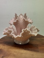 Vintage Fenton Pink Hobnail Milk Glass 3 Horn Epergne Centerpiece - Complete Set picture