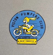 VINTAGE PISTON PUMPERS CLUB BICYCLE PORCELAIN SIGN CAR GAS OIL TRUCK MOTORCYCLE picture